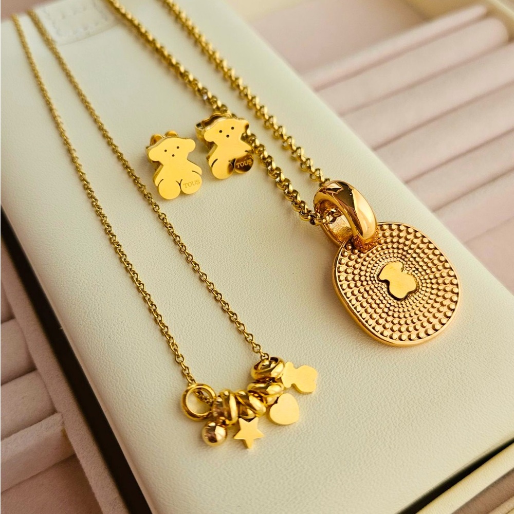 Gold Pendant and Charm Necklace Set